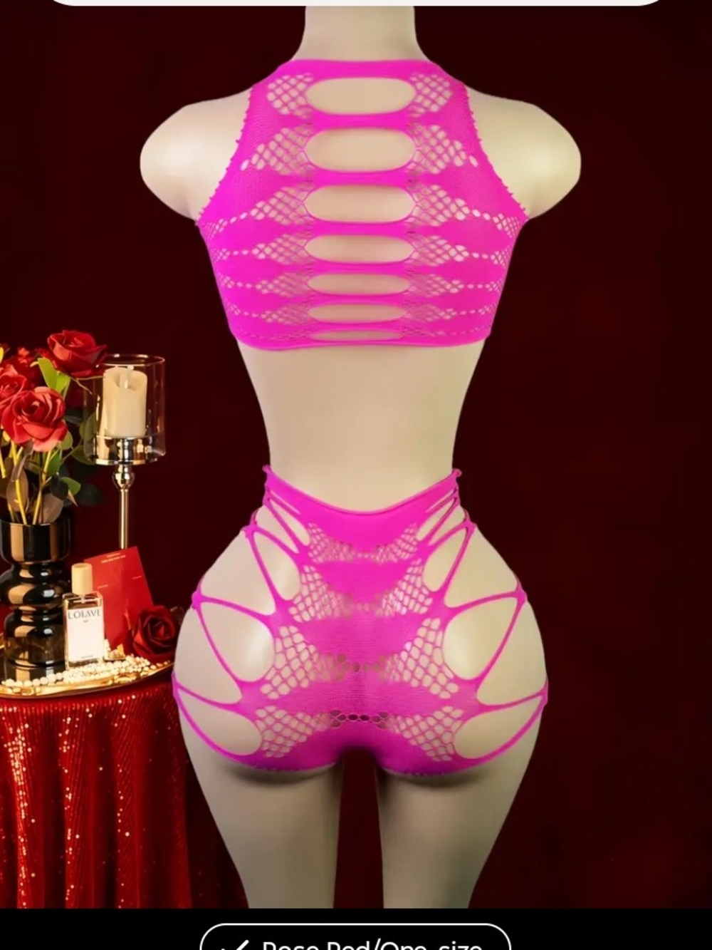 Brand New!!! Beautiful!!OS!!Women's Cutout Fishnet Lingerie Set - Hot Pink